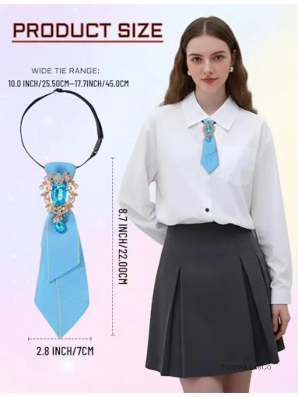 Rhinestone Ties for Women Adjustable Sparkle Crystal Tie Pretied Neckties Party